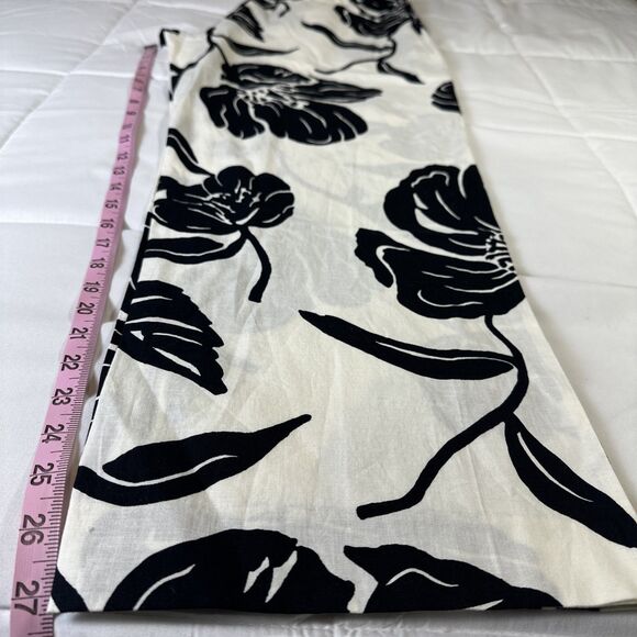 Talbots Wide Leg Pants 100%  Linen Black White Floral Size Large Crop Tropical - Picture 6 of 8